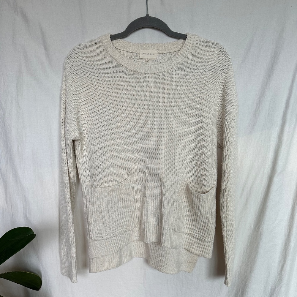 Melloday Ivory Knit Sweater with Front Pockets- Size Small